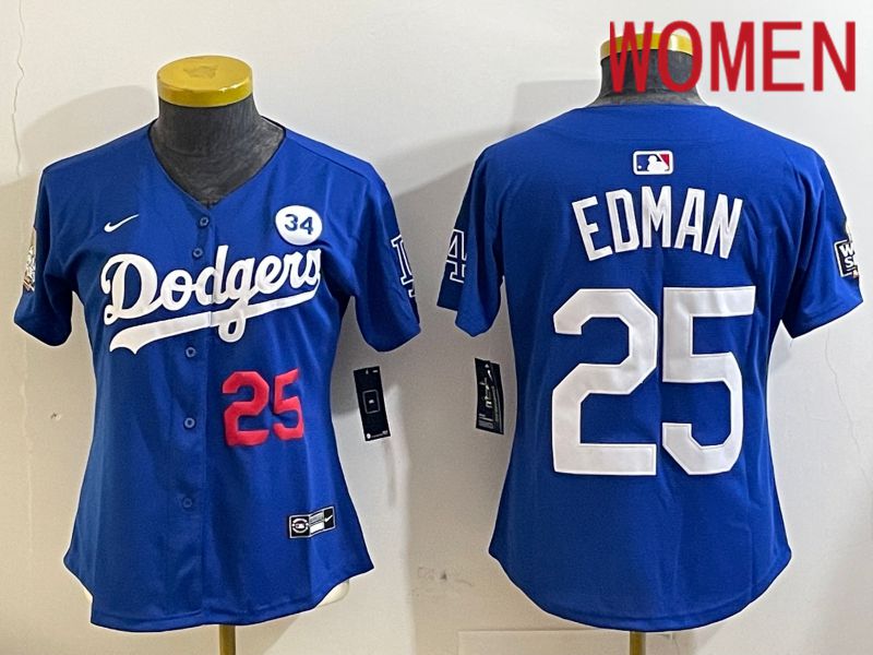 Women Los Angeles Dodgers 25 Edman Blue Game 2024 Nike MLB Jersey style 11211